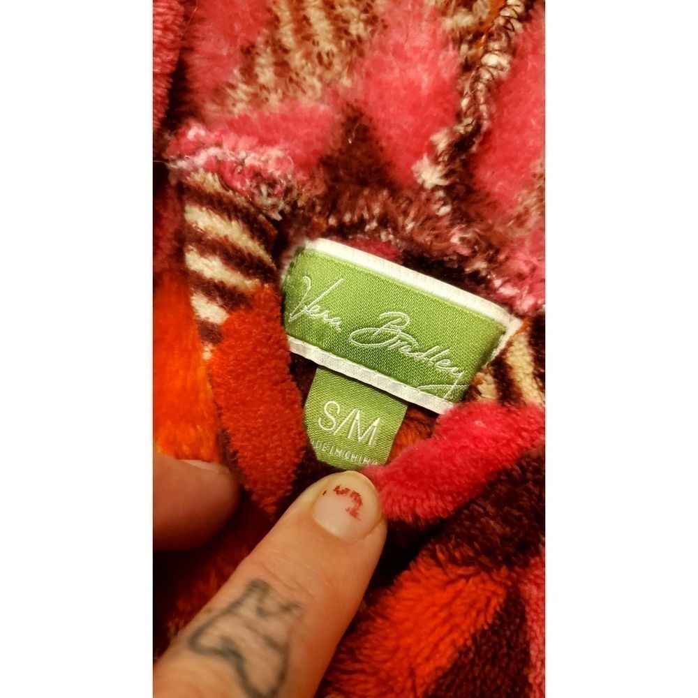 Vera Bradley Geometric Print Terry Short Robe Pink & Red - Picture 7 of 12